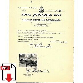 1962 Austin Vanden Plas Princess 3L Mk.2 FIA homologation form PDF download (RAC)